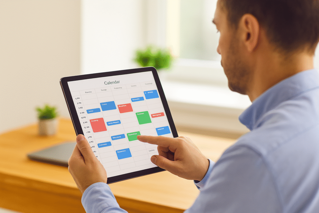 VIRTUAL ASSISTANT SENDING INVITES FROM A LAPTOP WITH A CHECKLIST ON SCREEN