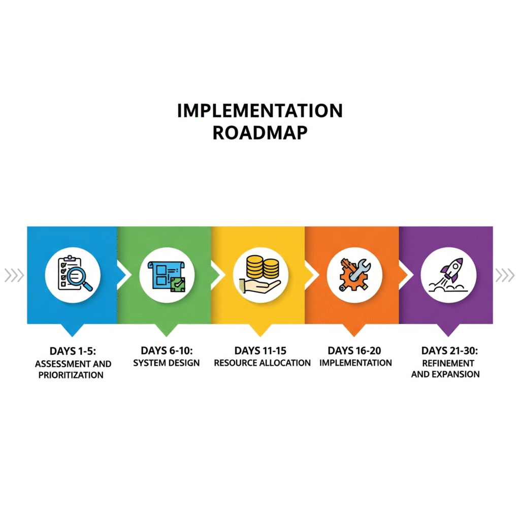  (A visual roadmap or flow chart showing a simplified 5-step process for transforming administrative chaos into organized efficiency for construction businesses, with clear labels for each step.)
