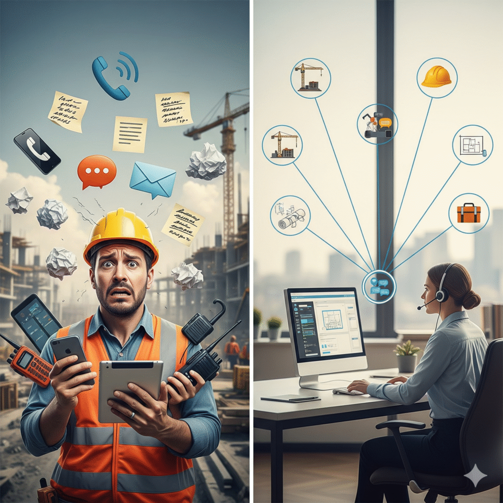 Visualizing fragmented communication versus a centralized solution.