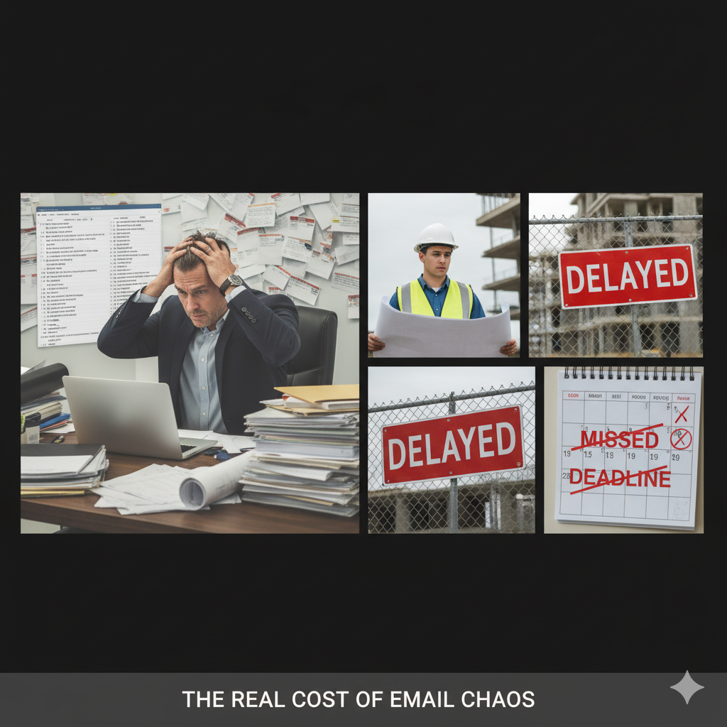 (Illustrates the negative impact of disorganized email in construction.)