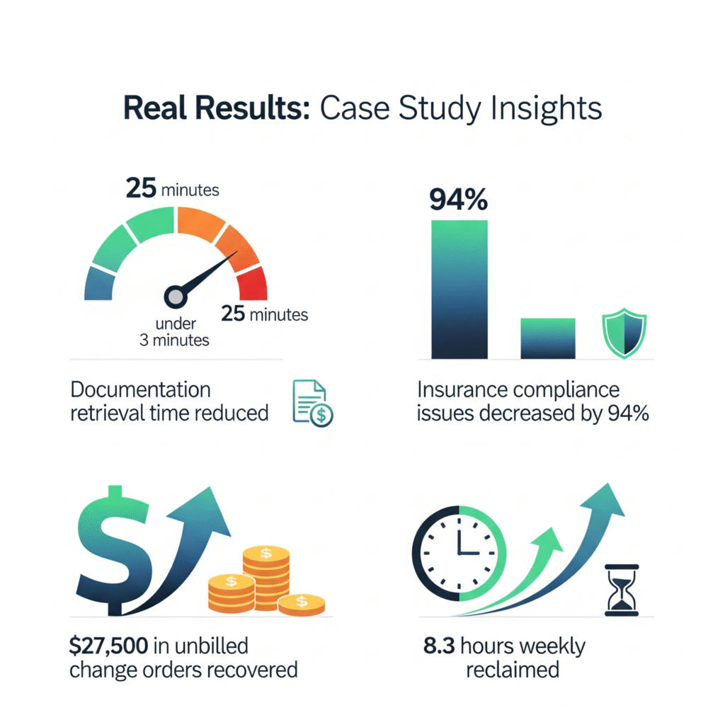 A data visualization showing the tangible benefits of using a virtual assistant for contractor file organization, such as reduced retrieval time and increased compliance.